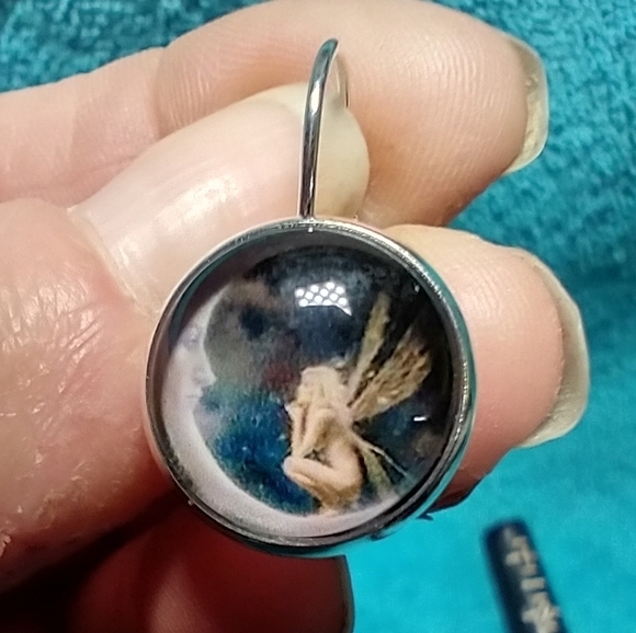 Silvertone moon fairy wire lever earrings - Picture 2 of 4